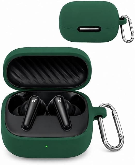 Silicone Case with keychain for Anker Soundcore Airpods R60i NC, Green/Olive Color Portable electronic device cover