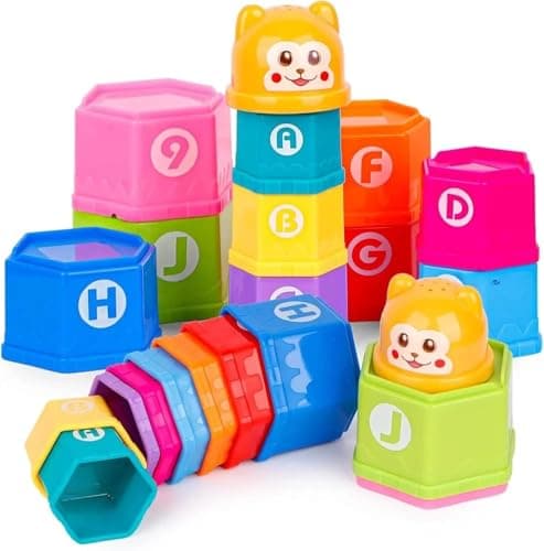 Educational Stacking Cups Set for Kids – 11 Pieces Colorful Cups with Letters & Numbers Toys and games
