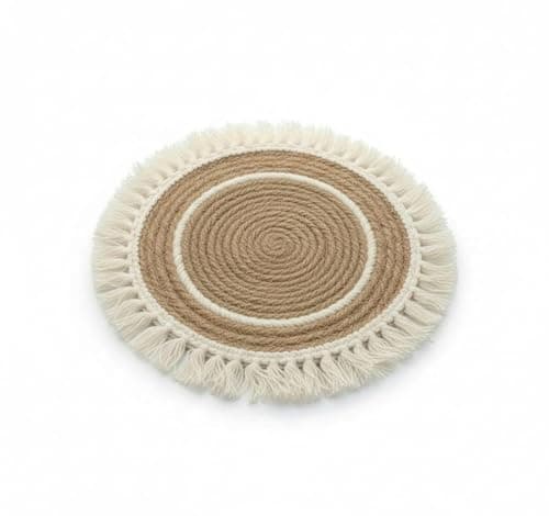 Boho Wicker Coaster Round Natural Thick Placemat with Tassels