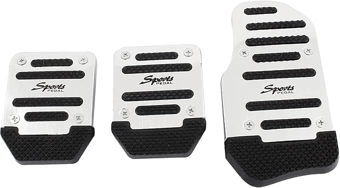 Pedal Cover Set Universal Fit for All Cars Non-Slip Universal Alloy Foot Pedal Set Professional Gasoline Pedal Set (3 Pcs - Silver Manual)