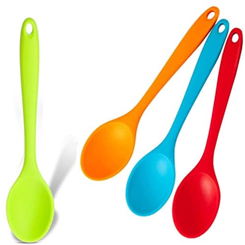 NA 4-Piece Multicolored Silicone Basting & Serving Spoons - Non-Stick, Mixing, Baking & Stirring (Red, Green, Yellow, Blue)