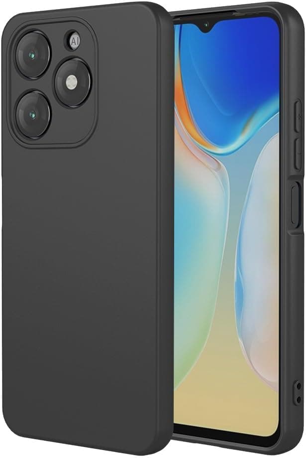 (Hot 40 Hot 40 Pro) Shockproof Liquid Silicone Back Case Cover with Fur Lined Interior and Full Camera Cover for Infinix Hot 40 Hot 40 Pro (Black) Cellular phone case