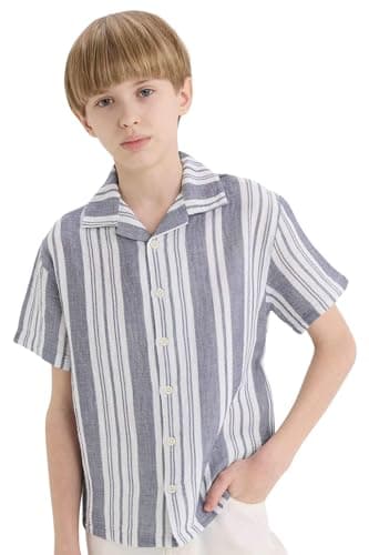 DeFacto Boys Casual Oversize Fit Resort Neck Short Sleeve Woven Top Short Sleeve Shirt Short (pack of 1)