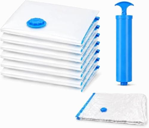 6-Piece Vacuum Storage Bag Set with Manual Pump for Clothes & Blankets