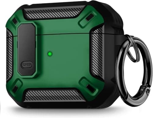 For Case (Compatible with Airpods Pro) Case Cover 2021, [Secure Lock] Armor Full-Body Rugged Generation Protective Case Shockproof Cover Men Women with Keychain Generation (Green And Black)