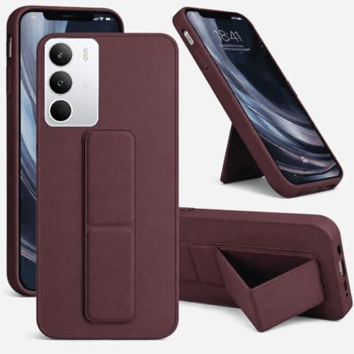 Back Cover Stand Case FOR REALME C71 Magnetic Car Holder Soft Silicone Horizontal & Vertical Kickstand Cover Wrist Strap Full protection Anti Fingerprint Case (RED WINE)