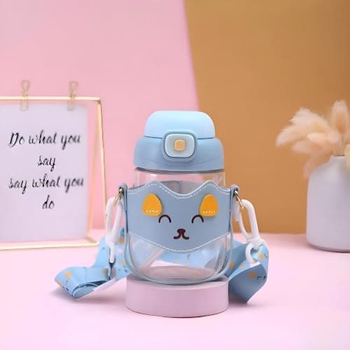 Kids Water Bottle - 500ml Pure Acrylic with Silicone Straw & Gajah Sticker | Leakproof sealing design, with decorative sticker, 4 colors available, lightweight, for school and trips Baby bottle