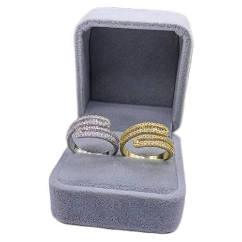 3 Diamonds 292474661779606 Gold Plated Women’s Ring – Triple Row Curved Design With Zircon Stones (One Ring Only – Gold Color)-1