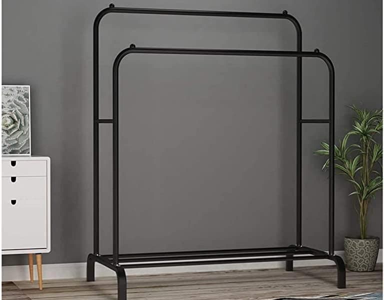 Metal Garment Rack Clothes Organizer with Bag Hooks and Bottom Shelf 143cm