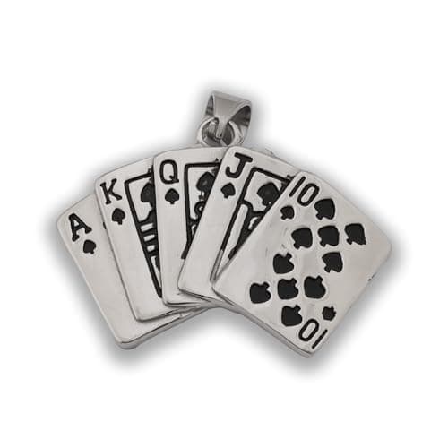Elegant Bear S219 - Silver Spade Royal Flush Pendant Charm