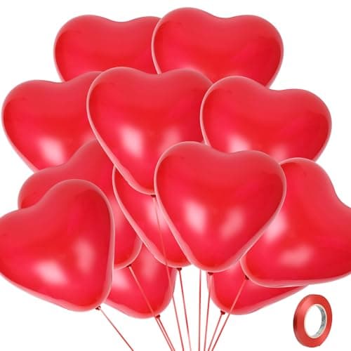 10Pcs Red Heart Latex Balloons Romantic Decorations for Valentines Day, 12 Inch Red Love Heart Shape Balloons, Heart Balloons for Engagement Wedding Anniversary Baby Shower Birthday Party Decorations