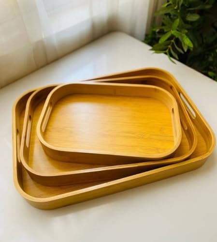 Generic Serving Tray Set of 3, Oval Shape with Handles, High Edges, 3 Different Sizes, .A2