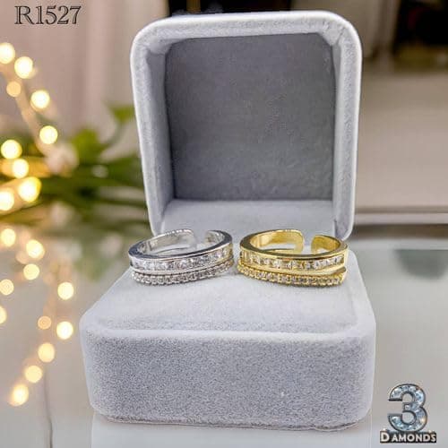 3 Diamonds 292474661779604 Gold Plated Women’s Ring – Dual Zircon Row Design (Square & Round Cuts – Gold Color Only – One Ring)-1