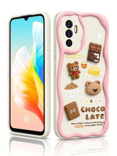 Compatible with Vivo V23e (3D) Cartoon Case - Cute and Lightweight Raised Elements Soft Silicone Wavy Shape Comfortable Hand Cover (Chocolate & Cookies) Cellular phone case