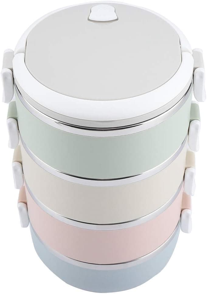 Multi-Tier 4-layer Food Storage Tower, Plastic And Stainless Steel, Perfect For Travel And Daily Organization