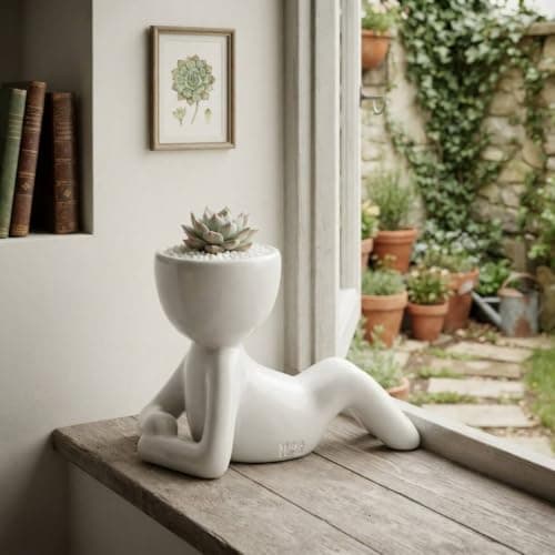 Ceramic Reclining Human Plant Pot for Small Succulents and Cactus Decor