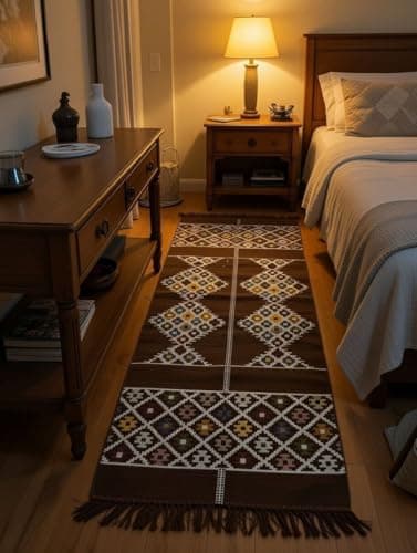 Generic Arabic Chenille Jacquard Runner Rug with Tassels, Geometric Pattern, Beige Multi-Color, 200cm x 70cm, Versatile Sofa Cover and Floor Mat .ms (brown)