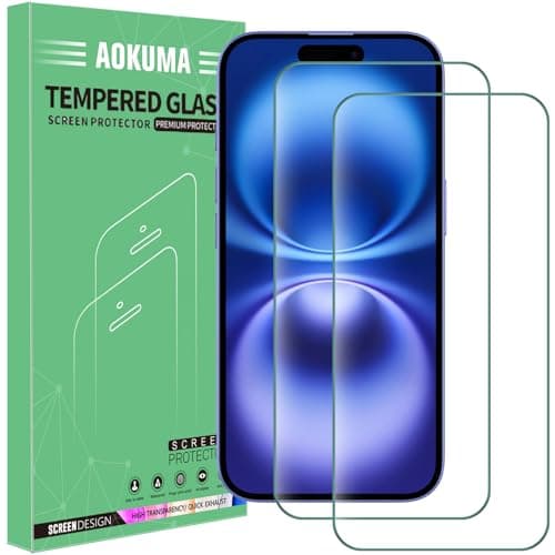 AOKUMA Tempered Glass for iPhone 16/15-6.1 Screen Protector, [2 Pack] Premium Quality Guard Film, Case Friendly, Shatterproof, Shockproof, Scratchproof oilproof