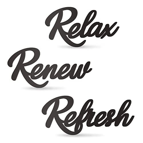 KOYILTD 3 Pieces Bathroom Decor Wooden Bathroom Sign,Relax Renew Refresh Sign (black)