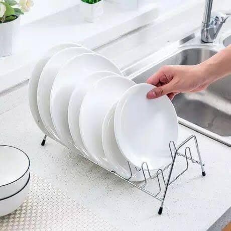 Generic Stainless Steel Plate Rack with 8 Compartments, Rust-Resistant Dish Organiser for Countertop, Cabinet or Drawer, .sa