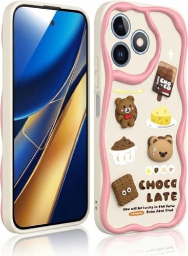 Case Compatible with Realme C53 / Realme C51 / Realme Note 50 3D Cartoon Design - Cute Raised Elements Soft Silicone Comfortable Hand Wavy Shape (Chocolate & Cookies) Cellular phone case
