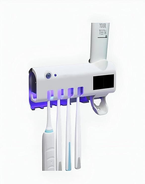 Automatic Brush and Paste Holder - Dental Tool Organizer with Sterilizer to Help Arrange Brushes and Putty and Keep Bathroom Area Clean in Daily Practical Way (W) Toothbrush holder