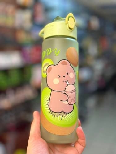 Water Bottle 700Ml Cartoon Animal Design With Folding Nozzle And Flip Top Lid, BPA-Free Bottle With Built-In Filter Travel, School, Gym, Outdoor Fitness And Hydration (Green)