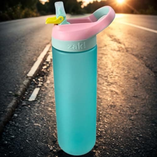 Durable Straw Water And Juice Bottle 800 Ml BPA Free Plastic Sports Bottle With Handle Leakproof Portable Drinking Bottle For Gym Travel Outdoor School Office Hydration Bottle (Blue & Cap Pink)