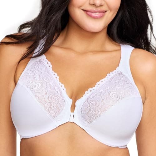 Glamorise Women's Full Figure Wonderwire Front Close Bra #1245, White, 90B