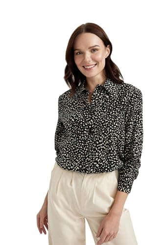 DeFacto Womens Traditional Loose Fit Shirt Neck Long Sleeve Woven Top Long Sleeve Tunic Tunic (pack of 1)