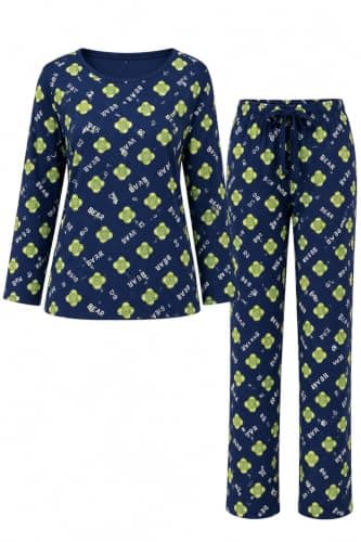 Women Winter Pajama 2 Piece Long Sleeve Top and Pants for Home and Sleep IN