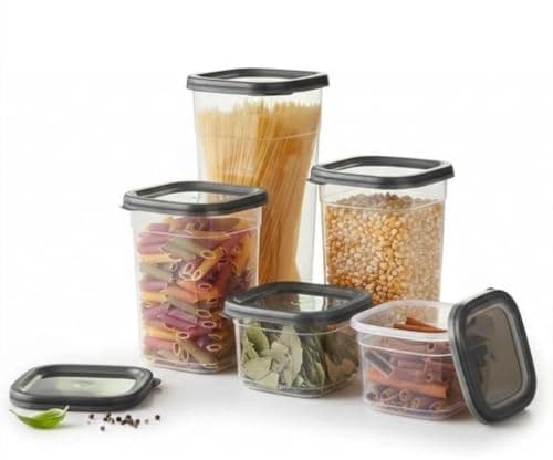 Generic Clear Food Storage Container Set, PP5 Plastic, Snap-On Lid, Microwave-Safe, 5 Pieces, Multiple Sizes, .hg