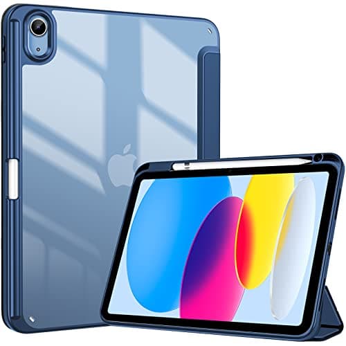 ProCase for iPad 10th Generation Case with Pencil Holder 2022 iPad 10.9 Inch Case, Clear Transparent Back Shell Shockproof Cover for 2022 iPad 10th Gen -Navy Portable electronic device cover