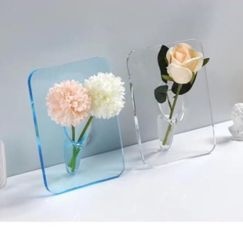 Modern Clear Acrylic Flower Vase with Decorative Stand, Sleek Minimalist Floral Centerpiece for Home Decor, Office Desks and Indoor Living Spaces
