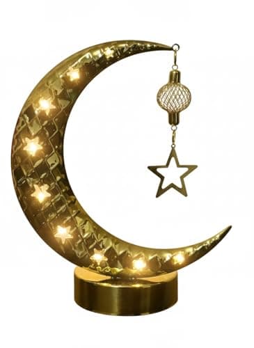 Stellar Stores Ramadan Golden Metal Cresent Decoration LED Lighting for Home & Office Decor, Living Room Decor, Ramadan Decoration