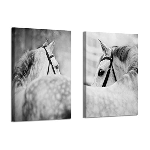 Artistic Path White Horse Pictures Wall Art: Equine Portrait Painting Canvas Print for Living Room Office (12''W x 16''H x 2 PCS, Multi-Sized)