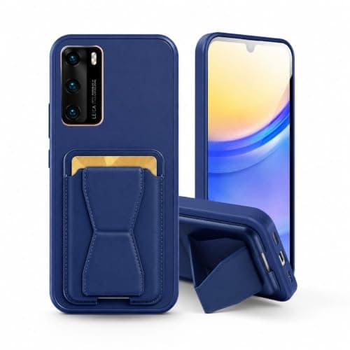 3M Store Leather Case Compatible for HUAWEI P40 PRO Shockproof Leather Back Card Storage & case built-in Stand PU leather for a stylish look, comfortable grip, Blue Cellular phone case