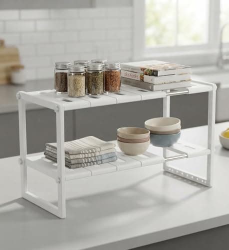 Adjustable Under Sink Organizer Expandable Kitchen Cabinet Storage Shelf with Movable Plastic Panels and Durable Metal Poles for Home Organization Storage rack