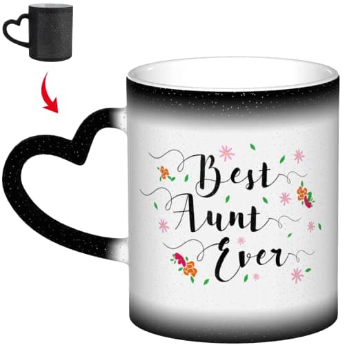 Best Aunt Gift, Best Aunt Ever Flower Print Coffee Mug Heat Changing, Color Change Ceramic Funny Heat Sensitive Tea Cup 11 oz Drinking cup