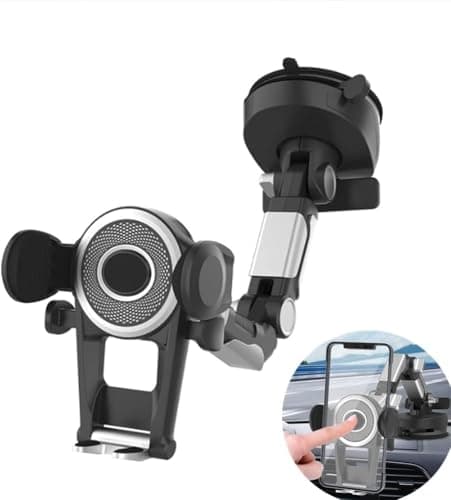 360 Degree Heavy Duty Phone Holder - Long Arm, Adjustable Super Suction Cup for Dashboard and Windshield - Hands Free Phone Holder for Trucks and Cars - Black - KaberTrade Portable electronic device mount