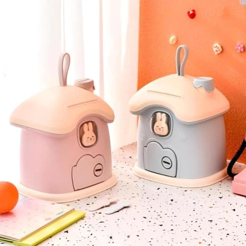 Saving Jar - Cute Plastic Money Box with Key for Room Role | 2 Key Attachment, 20x17x5.5 Inch, Office & Shelves, Funny Rabbit Design, Lightweight and Portable Money bank