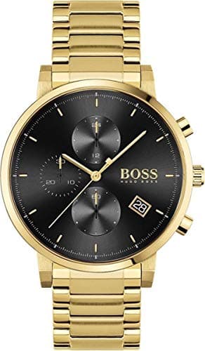 BOSS Chronograph Quartz Watch for Men with Gold Coloured Stainless Steel Bracelet - 1513781, Black, bracelet