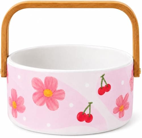 Ceramic Serving Chalet with Wooden Handle – Elegant Serving Plate for Candy, Fruits, Nuts, Hospitality – Decorative Serving Tray for Kitchen, Dining and Coffee Table, 1