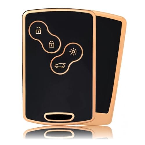 Premium TPU Key Fob Cover Compatible with Renault Megane 2 & 3 Clio Scenic Duster & Logan, Black & Gold Auto key shell