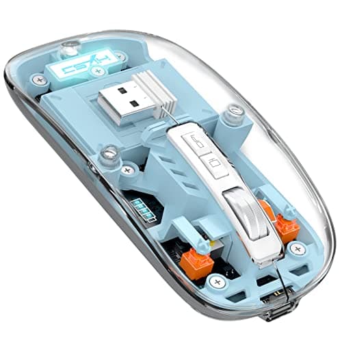 A.JAZZ Wireless Bluetooth5.1&2.4G Mini Lightweight Mouse,Transparent Clear Cool,Rechargeable Silent Computer Mice,Nano USB C Receiver,LED Battery Magic Silm for Office/PC/Mac/Laptop/Apple/ipad(Blue) Input mouse