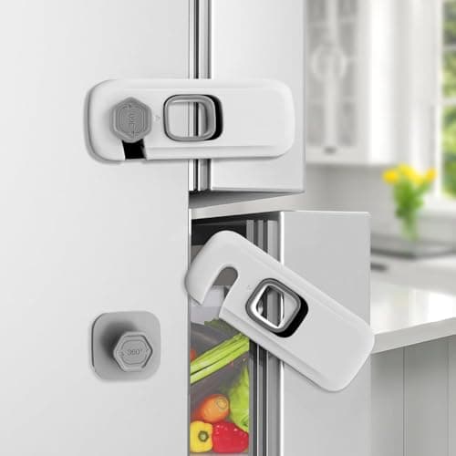 Circle M 5-Pack Childproof Refrigerator & Cupboard Locks: Freezer Cabinet Safety Latches No-Drill Easy Install – Grey Home