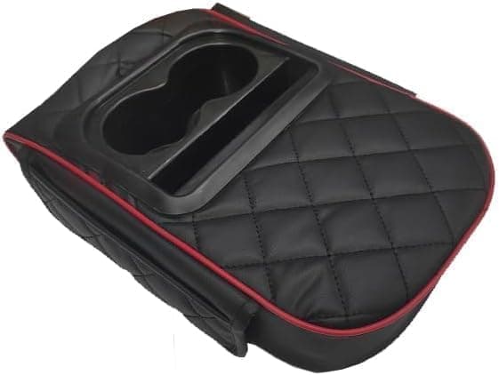 Padded Armrest with Built-in Cup Holders, Multicolor Storage Bag, Small Organizer for Hands-Free Driving and Comfort (Black)