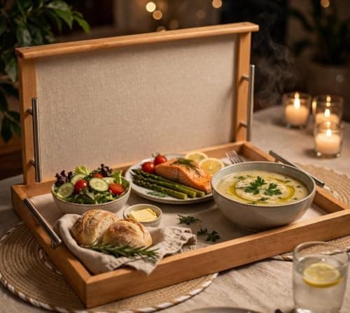 Generic Wooden dinner tray with steel handle, Size: 60 x 40 cm, Beech wood, .Am