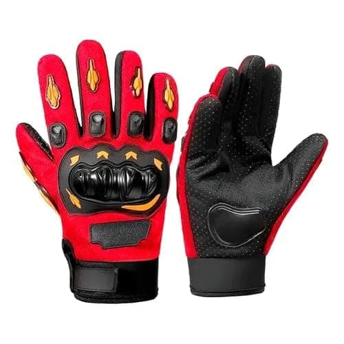 Motorcycle Riding Gloves, Full Finger, Black and Red | Hard Knuckle Protection, Touchscreen Compatible, Anti-Slip Grip, Breathable Mesh, Adjustable Wrist Strap