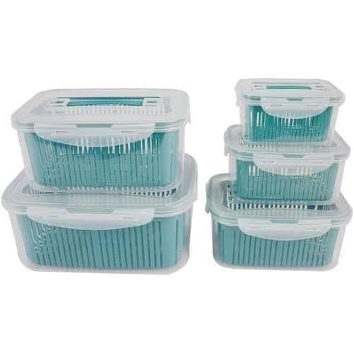 5-Piece Refrigerator Organizer Bins with Removable Strainer and Airtight Lids for Fruit and Vegetable Storage, Food Grade Plastic Fridge Containers